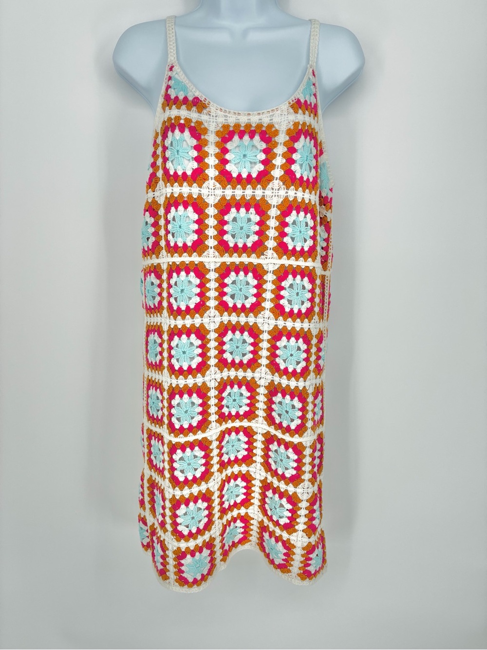 Willow & Wind NWT Crochet Granny Square Tank Mini Dress Multi Color NWT Size S
